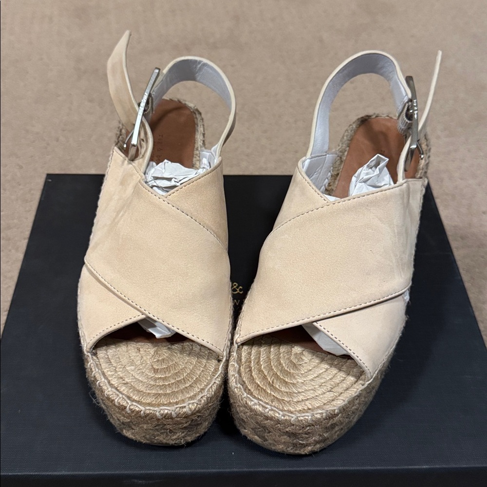 Rag n Bone Beige Espadrille Wedge Sandals